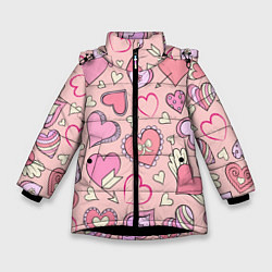 Куртка зимняя для девочки Many many hearts, цвет: 3D-черный