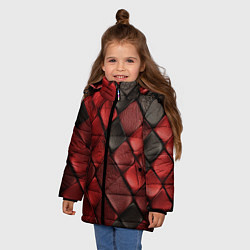 Куртка зимняя для девочки Кожаная красно черная текстура, цвет: 3D-светло-серый — фото 2