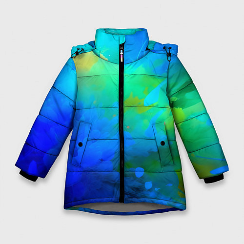 Зимняя куртка для девочки Градиент сине-зелёных оттенков - нейросеть / 3D-Светло-серый – фото 1