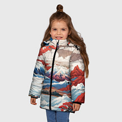 Куртка зимняя для девочки Пейзаж в Японском стиле, цвет: 3D-светло-серый — фото 2