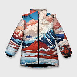 Куртка зимняя для девочки Пейзаж в Японском ретро стиле, цвет: 3D-черный
