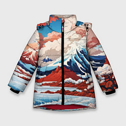 Куртка зимняя для девочки Пейзаж в Японском ретро стиле, цвет: 3D-красный