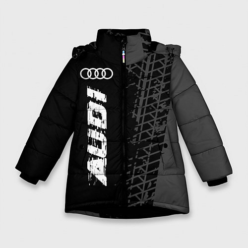 Зимняя куртка для девочки Audi speed на темном фоне со следами шин: по-верти / 3D-Черный – фото 1