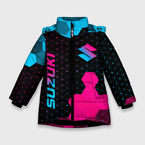 Зимняя куртка для девочки Suzuki - neon gradient: надпись, символ / 3D-Черный – фото 1
