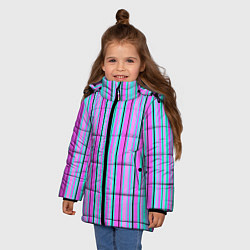 Куртка зимняя для девочки Розово-голубой неновый полосатый узор, цвет: 3D-красный — фото 2