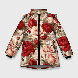 Куртка зимняя для девочки Розы паттерн, цвет: 3D-светло-серый