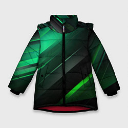 Куртка зимняя для девочки Black green abstract, цвет: 3D-красный