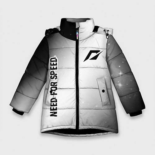 Зимняя куртка для девочки Need for Speed glitch на светлом фоне: надпись, си / 3D-Черный – фото 1
