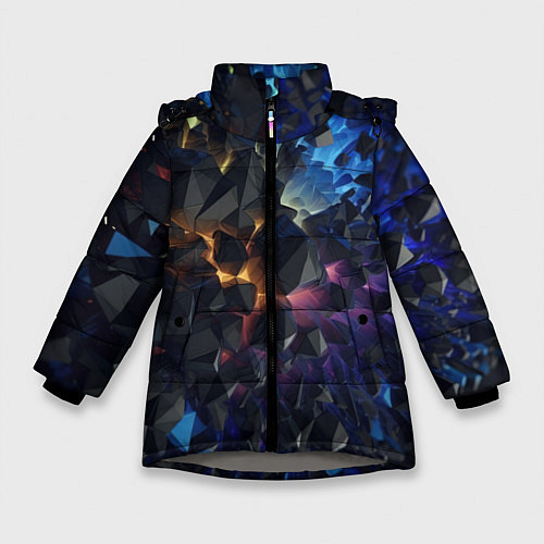 Зимняя куртка для девочки Летящие объемные камни / 3D-Светло-серый – фото 1