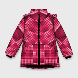 Куртка зимняя для девочки Геометрический узор арт-деко в красных тонах, цвет: 3D-черный