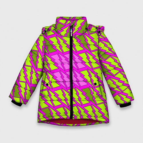 Зимняя куртка для девочки Ретро молнии розово-жёлтые / 3D-Красный – фото 1