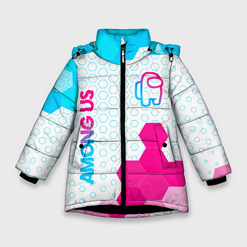 Зимняя куртка для девочки Among Us neon gradient style: надпись, символ / 3D-Черный – фото 1