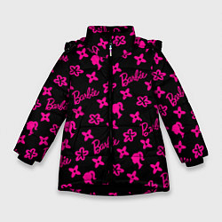 Зимняя куртка для девочки Барби паттерн черно-розовый