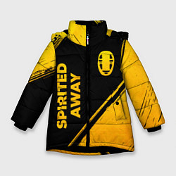 Куртка зимняя для девочки Spirited Away - gold gradient: надпись, символ, цвет: 3D-черный