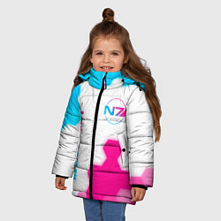 Куртка зимняя для девочки Mass Effect neon gradient style: надпись, символ, цвет: 3D-черный — фото 2