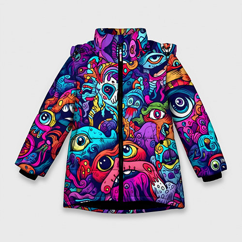 Зимняя куртка для девочки Кислотные монстры / 3D-Черный – фото 1