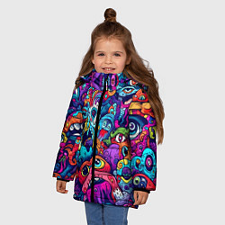 Куртка зимняя для девочки Кислотные монстры, цвет: 3D-светло-серый — фото 2