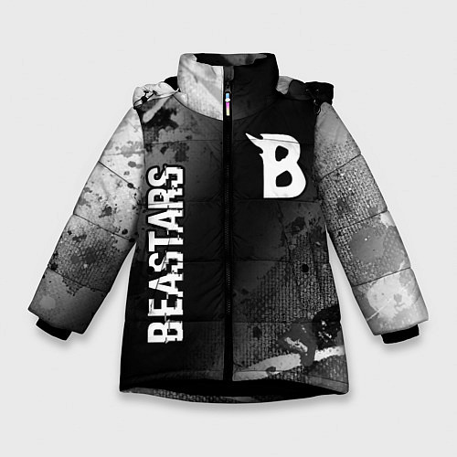 Зимняя куртка для девочки Beastars glitch на темном фоне: надпись, символ / 3D-Черный – фото 1