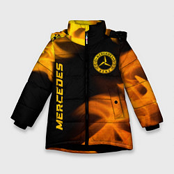 Куртка зимняя для девочки Mercedes - gold gradient: надпись, символ, цвет: 3D-черный