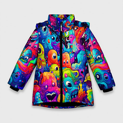 Зимняя куртка для девочки Кислотный трип / 3D-Черный – фото 1