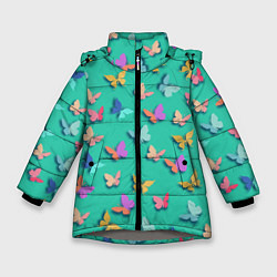 Куртка зимняя для девочки Разноцветные бабочки, цвет: 3D-светло-серый