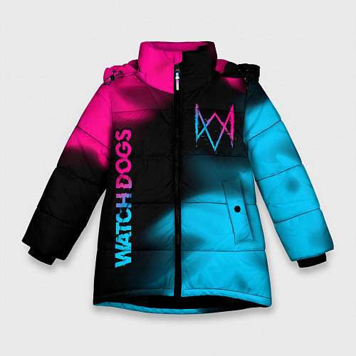 Зимняя куртка для девочки Watch Dogs - neon gradient: надпись, символ / 3D-Черный – фото 1