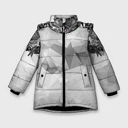 Куртка зимняя для девочки Тату розы на геометрическом фоне кристаллов, цвет: 3D-черный