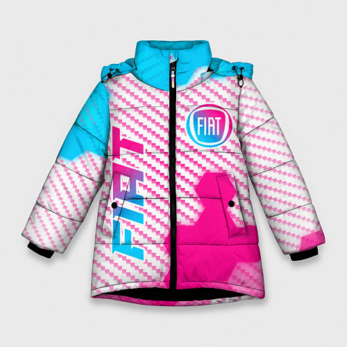 Зимняя куртка для девочки Fiat neon gradient style: надпись, символ / 3D-Черный – фото 1