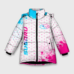 Зимняя куртка для девочки Subaru neon gradient style: надпись, символ