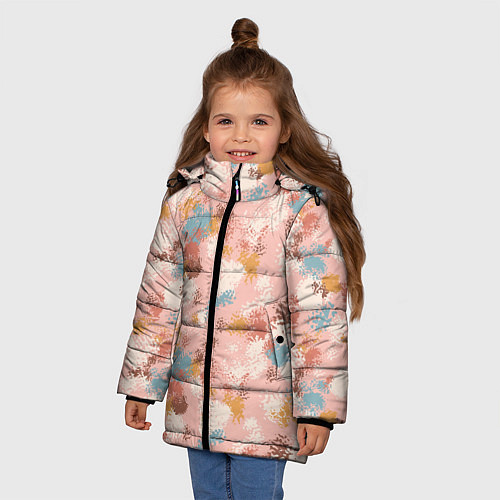 Зимняя куртка для девочки Разноцветные мазки, пятна в пастельных тонах / 3D-Красный – фото 3