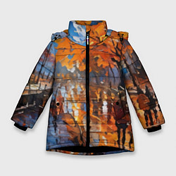 Куртка зимняя для девочки Осенний город импрессионизм, цвет: 3D-черный