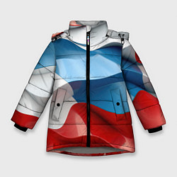 Куртка зимняя для девочки Абстракция в цветах флага РФ, цвет: 3D-светло-серый