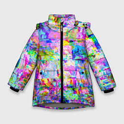 Зимняя куртка для девочки Яркий неоновый абстрактный Glitch