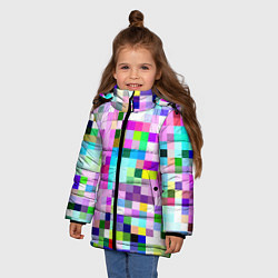 Куртка зимняя для девочки Пиксельная яркая абстракция, цвет: 3D-светло-серый — фото 2