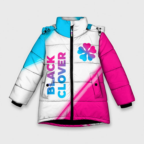 Зимняя куртка для девочки Black Clover neon gradient style: надпись, символ / 3D-Черный – фото 1