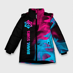 Куртка зимняя для девочки Brawl Stars - neon gradient: по-вертикали, цвет: 3D-черный