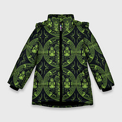 Куртка зимняя для девочки Орнамент маори, цвет: 3D-черный