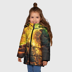 Куртка зимняя для девочки Разлом плит из лавы, цвет: 3D-черный — фото 2