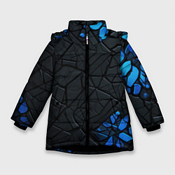 Куртка зимняя для девочки Черные плиты с синими вставками, цвет: 3D-черный