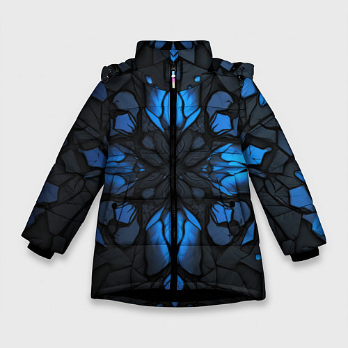 Зимняя куртка для девочки Синий абстрактный узор на плитах / 3D-Черный – фото 1
