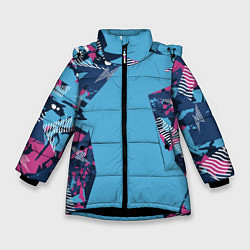 Куртка зимняя для девочки Цифровая река спортивный паттерн, цвет: 3D-черный