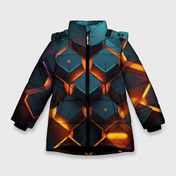 Куртка зимняя для девочки Объемные кубы со светом, цвет: 3D-черный