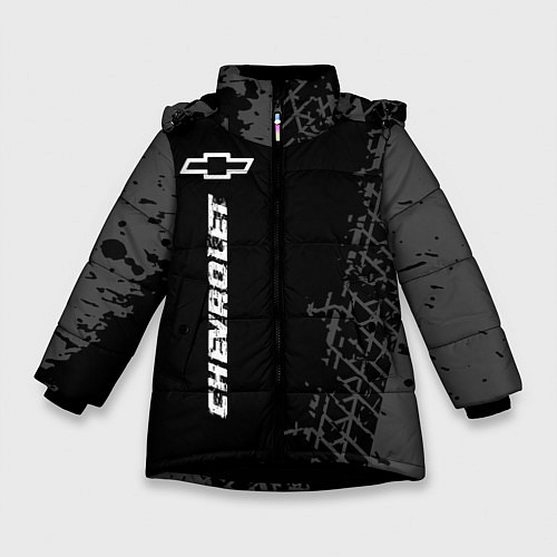 Зимняя куртка для девочки Chevrolet speed на темном фоне со следами шин: по- / 3D-Черный – фото 1