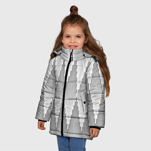 Зимняя куртка для девочки Серые длинные ромбы / 3D-Красный – фото 3