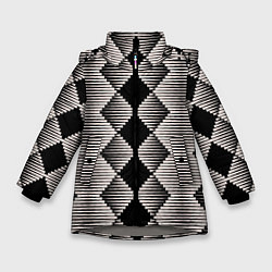 Куртка зимняя для девочки Черные бежевые ромбы, цвет: 3D-светло-серый