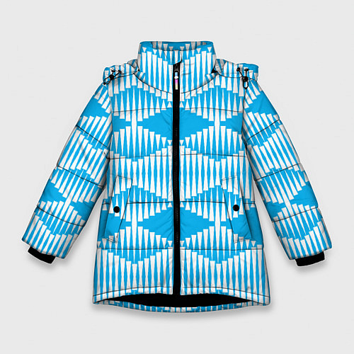 Зимняя куртка для девочки Бирюзовые белые объемные ромбы / 3D-Черный – фото 1