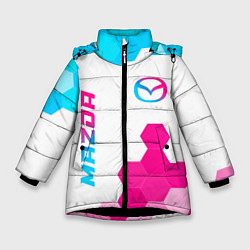 Зимняя куртка для девочки Mazda neon gradient style: надпись, символ