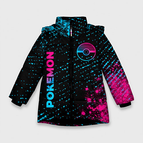 Зимняя куртка для девочки Pokemon - neon gradient: надпись, символ / 3D-Черный – фото 1