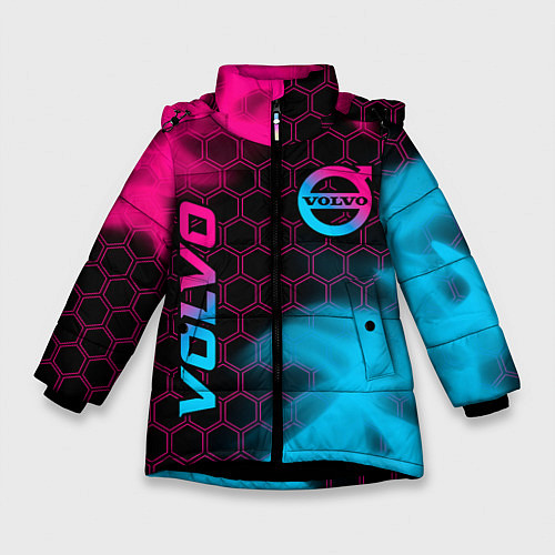 Зимняя куртка для девочки Volvo - neon gradient: надпись, символ / 3D-Черный – фото 1
