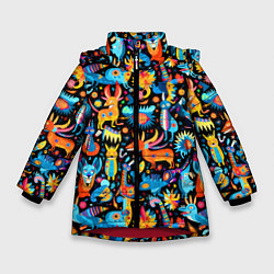 Куртка зимняя для девочки Космические чудики, цвет: 3D-красный